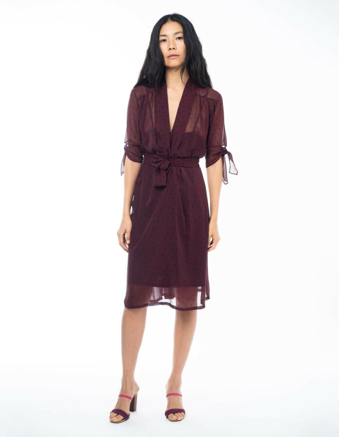 Rita - Robe feminine en mousseline de soie vintage imprimée noir et rouge