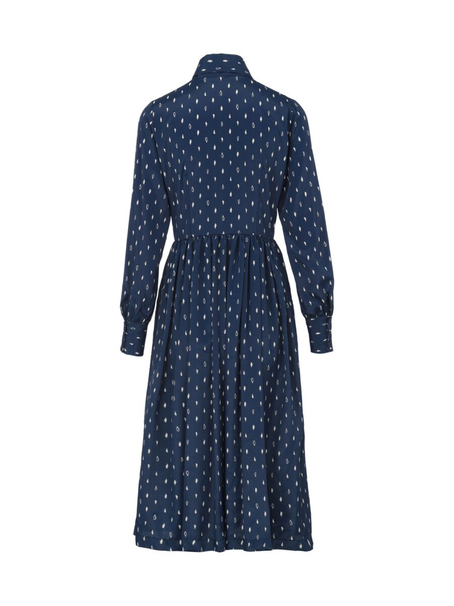 Tatum - Robe chemise longue en crepe de soie vintage imprimé bleu