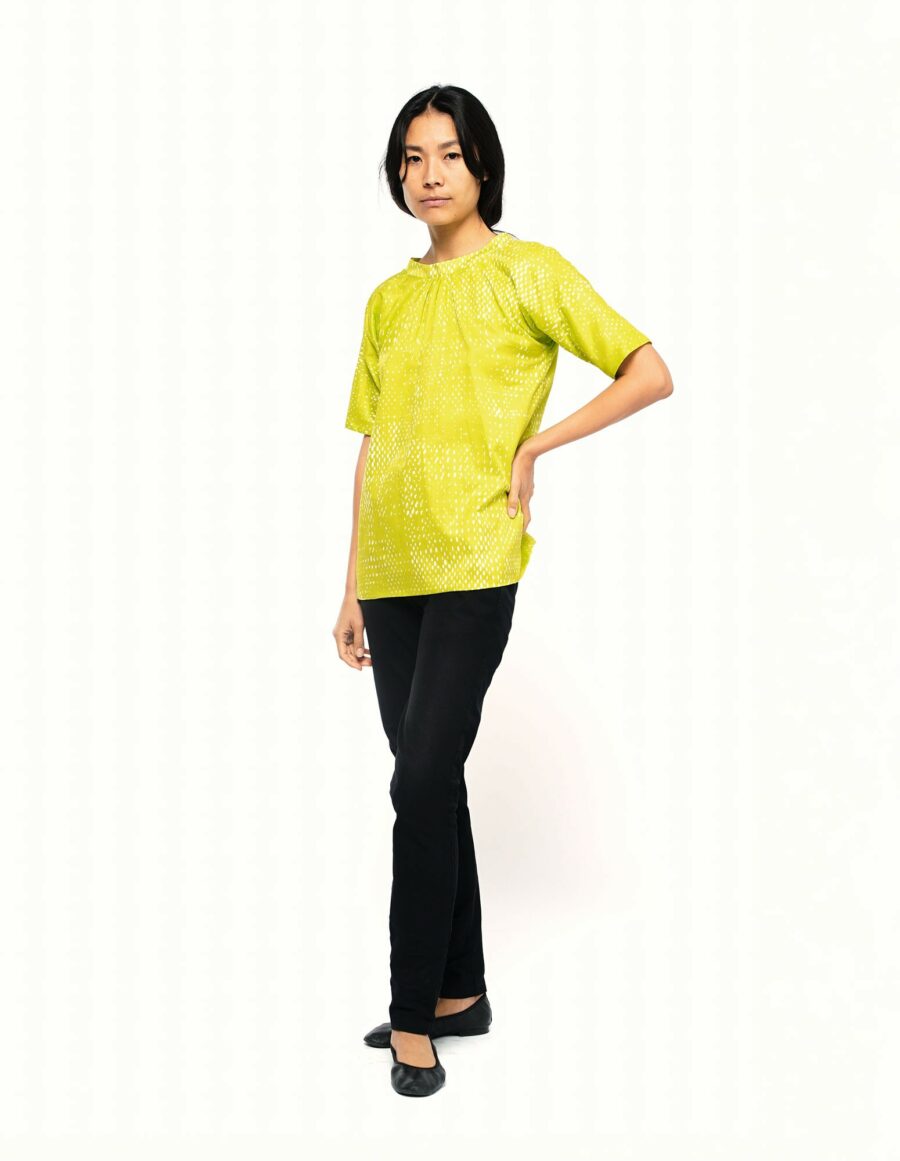Claudia - Top avec fronce en toile de coton imprimé jaune