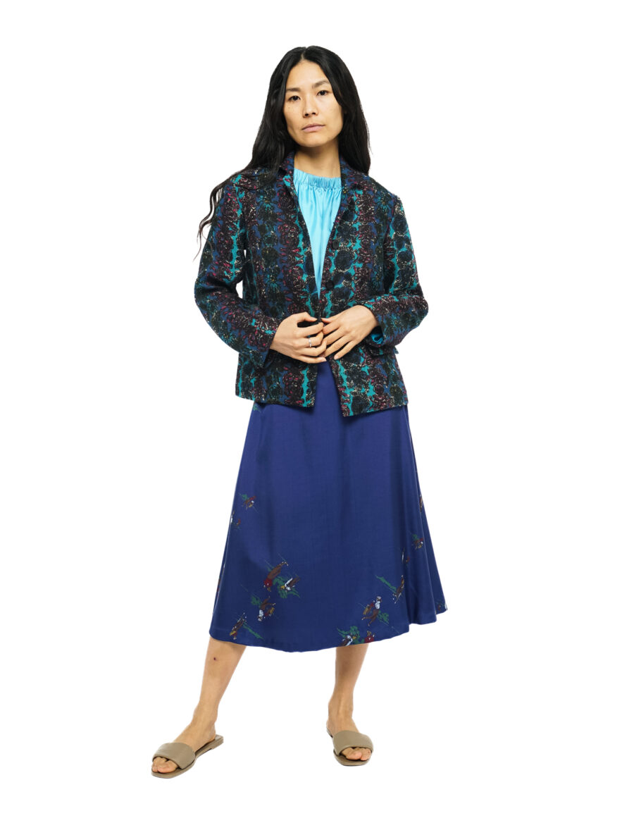 Grace - Veste court en coton imprimé vintage bleu et turquoise