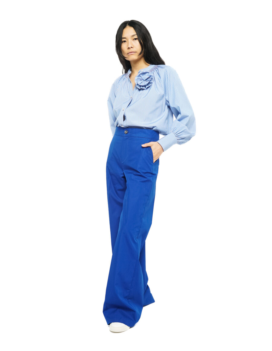 Dakota - Pantalon large en popeline de coton bleu klein