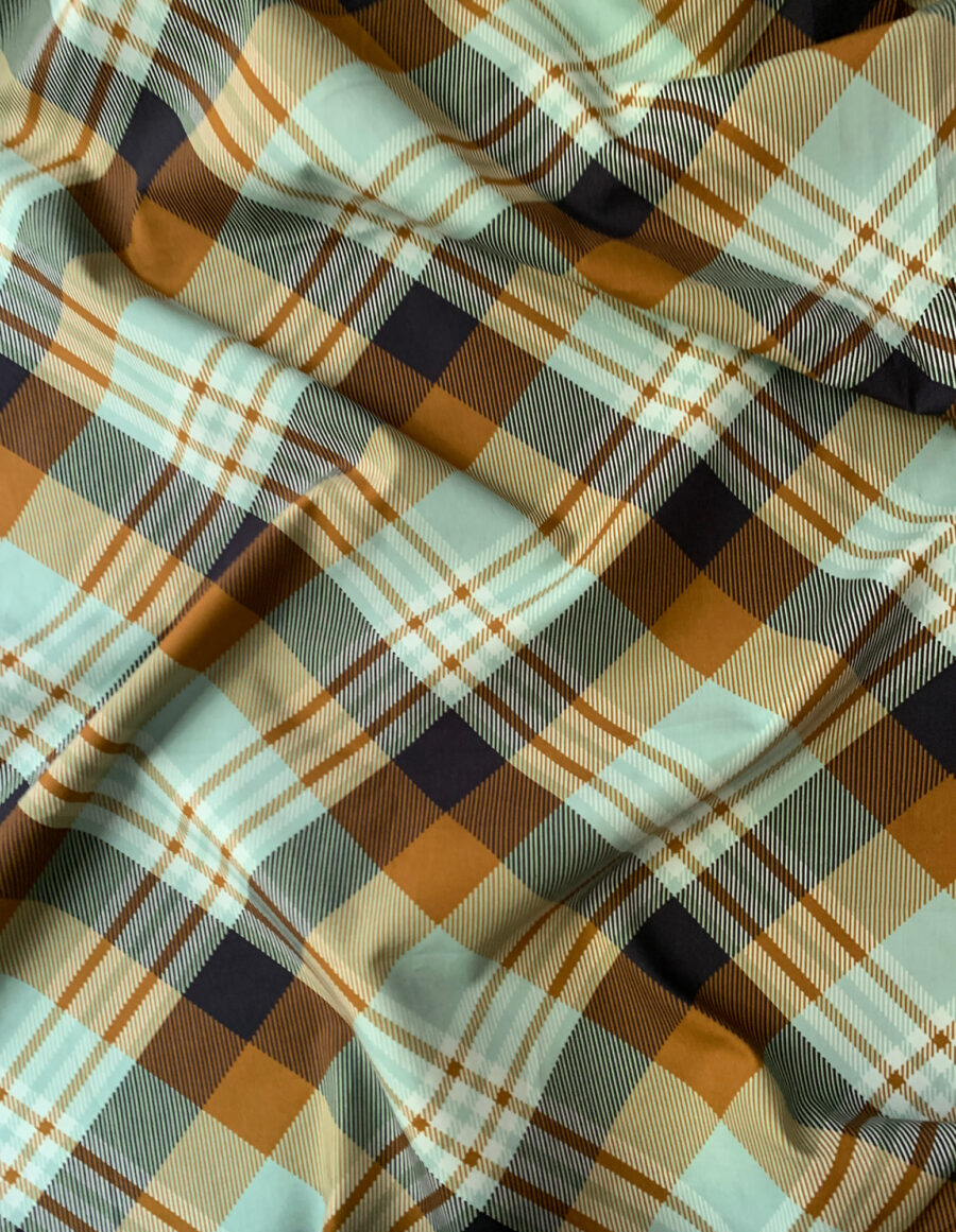 Masculin shirt in a checked brown, lightblue and caramel cotton popline